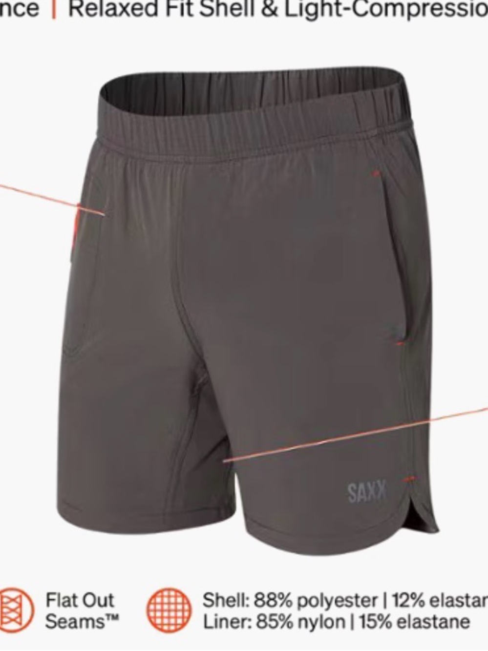 Saxx Gainmaker 2N1 Shorts - Charcoal size large. Grey shell and grey liner 7”